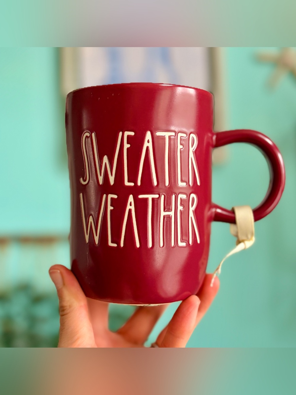 Rae Dunn Burgundy Winter Sweater Weather Mug Ceramic Made